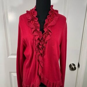 Charter Club Ruffled Red Cardigan Size Petite Large 102